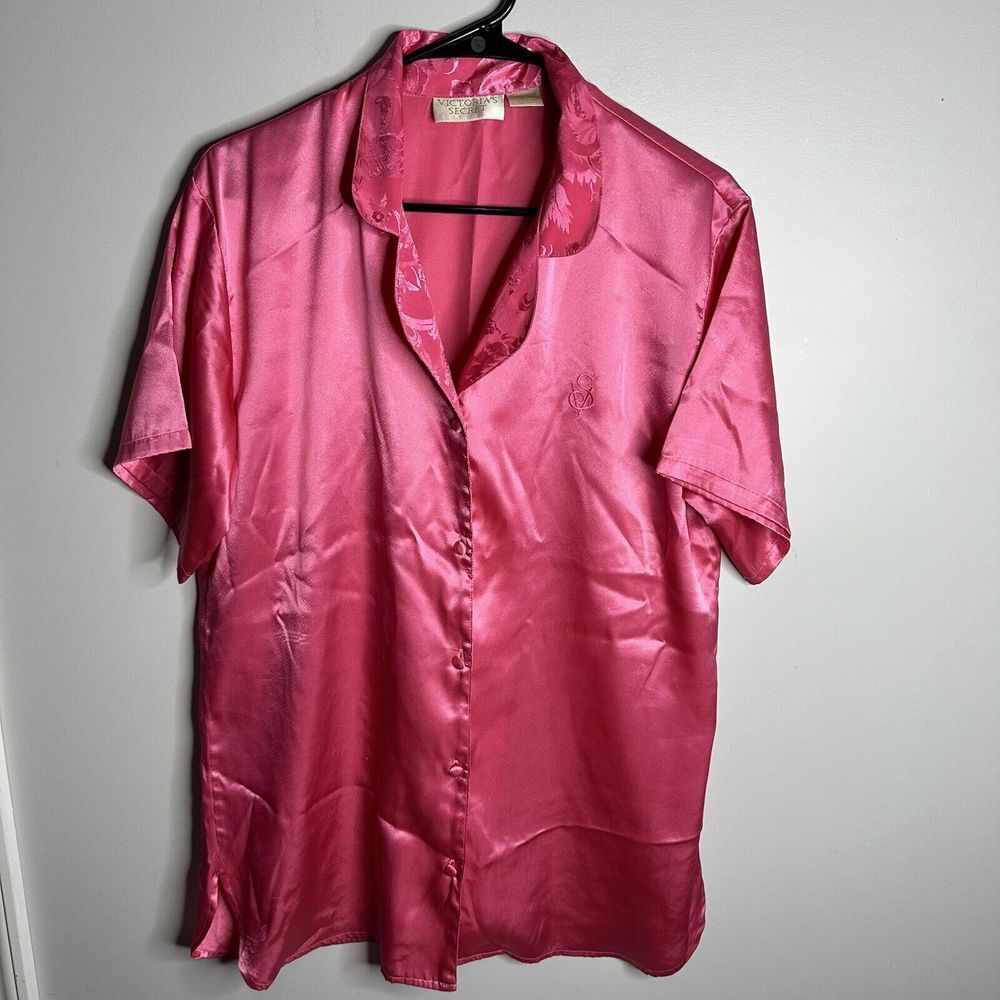 Women's Vintage Victoria's Secret Size S Gold Label Pink Button Nihtgown Satin